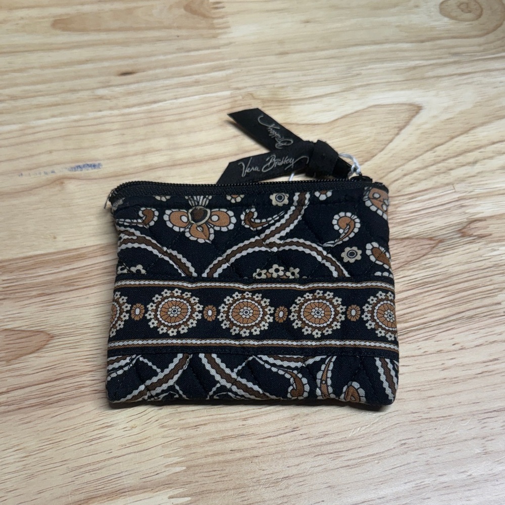 Vera Bradley Black and Tan Floral Coin Pouch